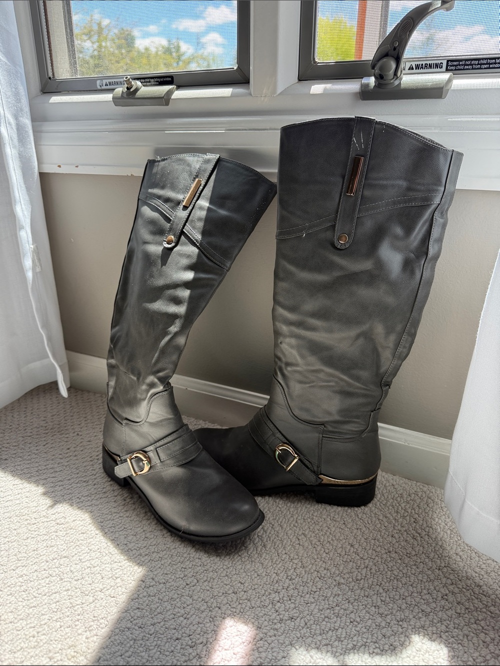 bucco Black Knee-High Boots with Gold Accent
